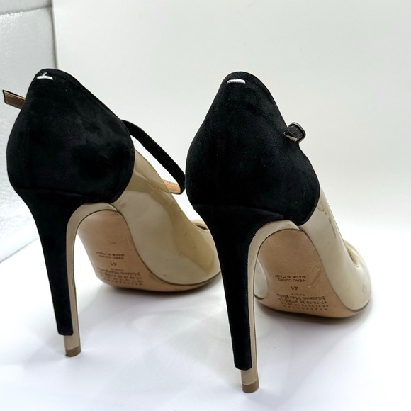 Maison Margiela Nude & Black T-Strap Patent‎ Leather Heels Sz 41 Italy Stilettos - Picture 7 of 12